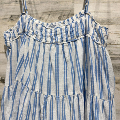 Arizona Jean Co Tiered Dress Women XL Blue White Striped Cotton Boho EUC1