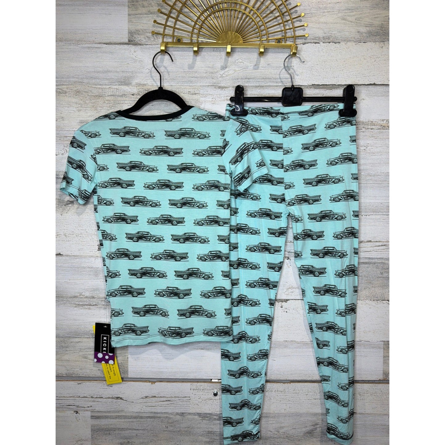 Kickee Pants Pajamas Boys 12 Summer Sky Hot Rod Bamboo Short Sleeve NWT4