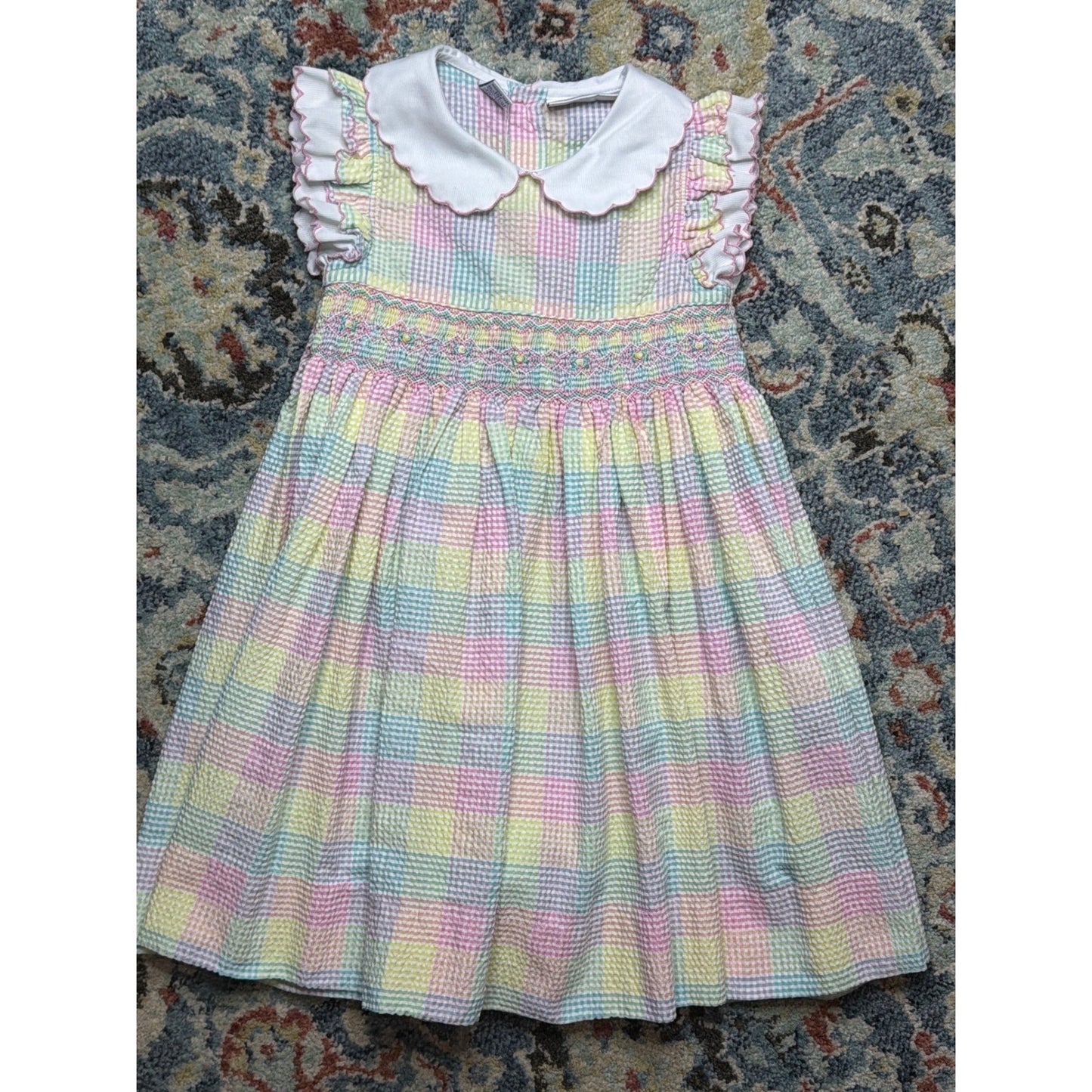 Christie Brooks Smocked Dress Girls 5/6 Pastel Gingham Seersucker0