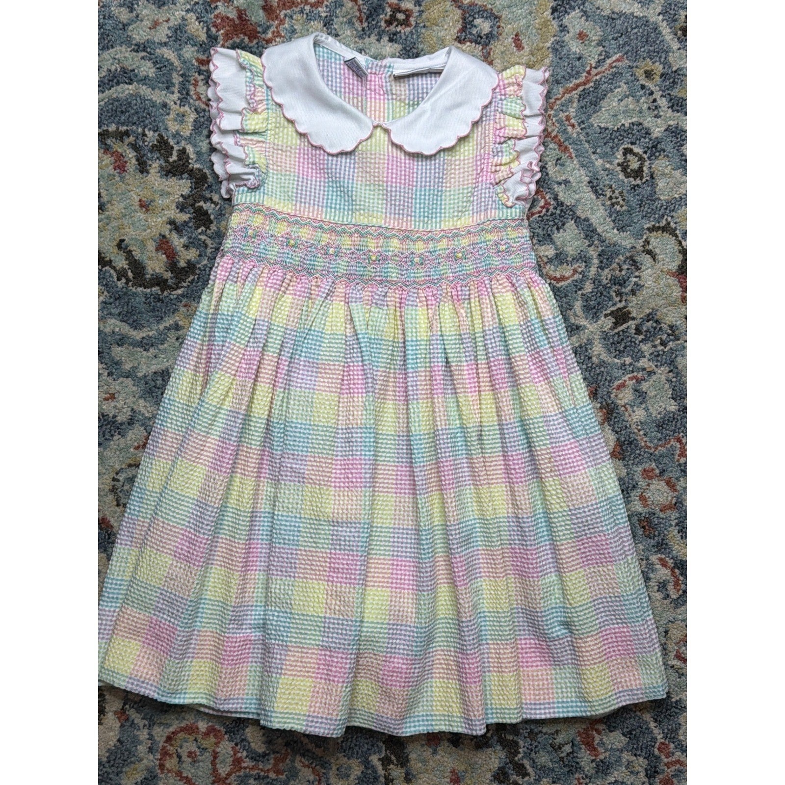 Christie Brooks Smocked Dress Girls 5/6 Pastel Gingham Seersucker0