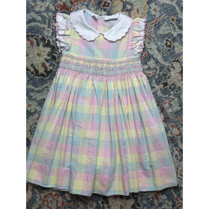 Christie Brooks Smocked Dress Girls 5/6 Pastel Gingham Seersucker0