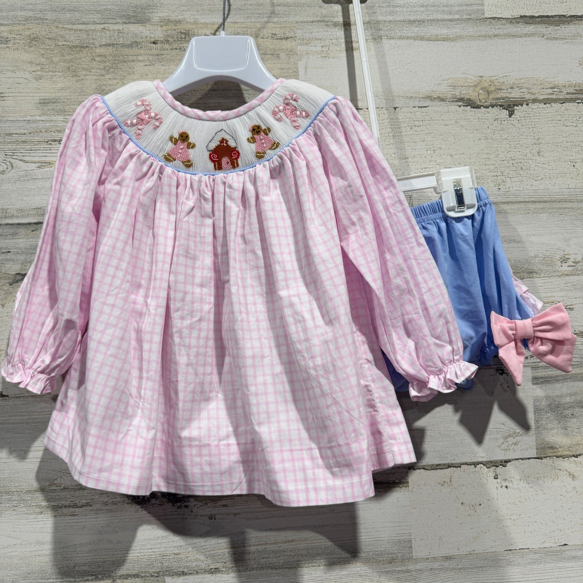 Little Bear Smocks Gingerbread Smocked Set Girls 24M Gingham Cotton Classic EUC0