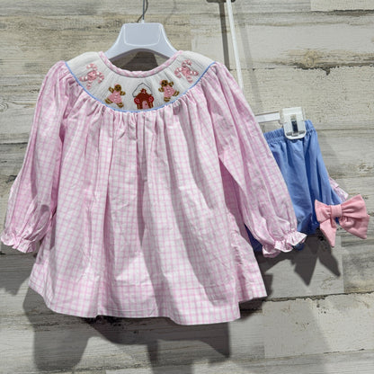 Little Bear Smocks Gingerbread Smocked Set Girls 24M Gingham Cotton Classic EUC0
