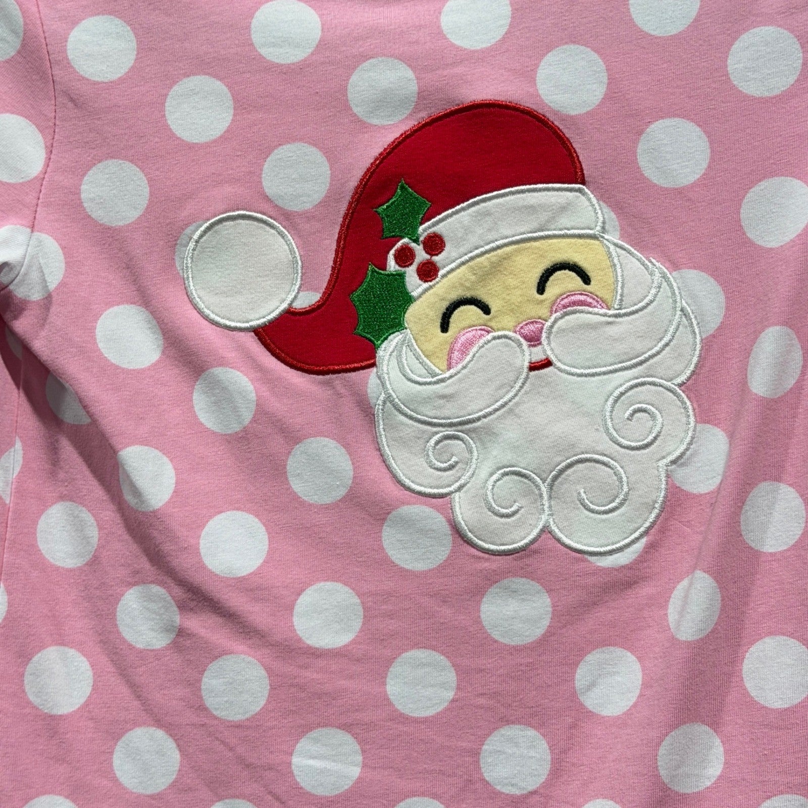 Classic Whimsy Shirt Girls 8 Pink Polka Dot Santa Applique Holiday EUC1
