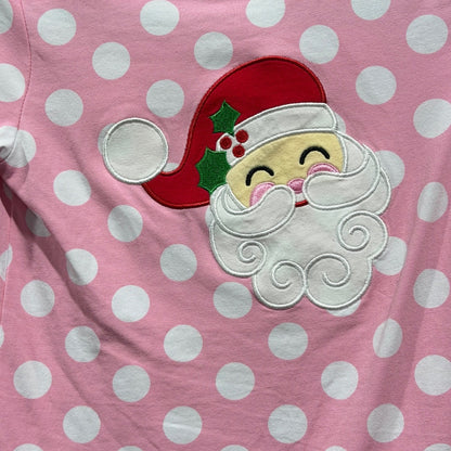 Classic Whimsy Shirt Girls 8 Pink Polka Dot Santa Applique Holiday EUC1