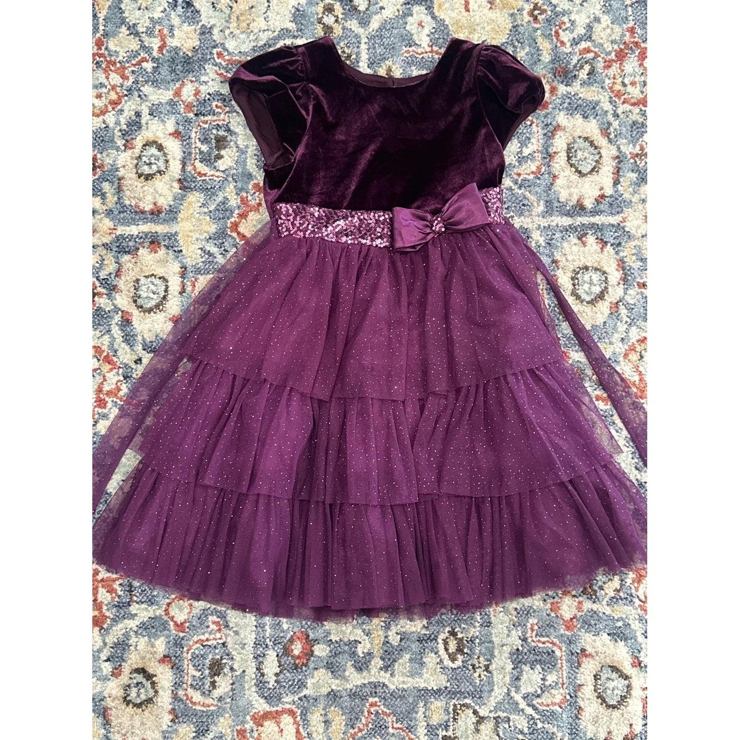 Jona Michelle Dress Girls 6 Purple Velvet Tulle Sequin Holiday Party EUC0