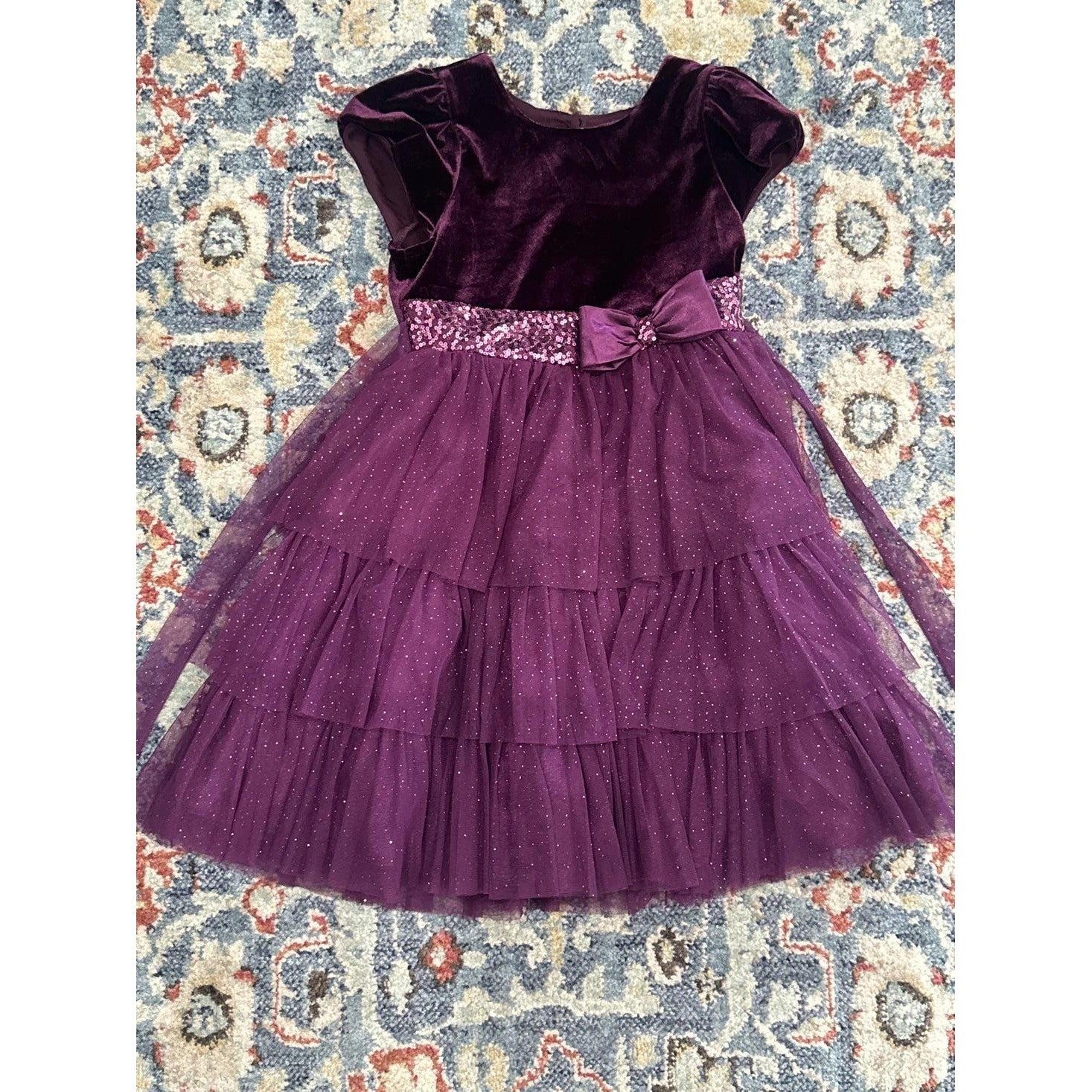 Jona Michelle Dress Girls 6 Purple Velvet Tulle Sequin Holiday Party EUC0
