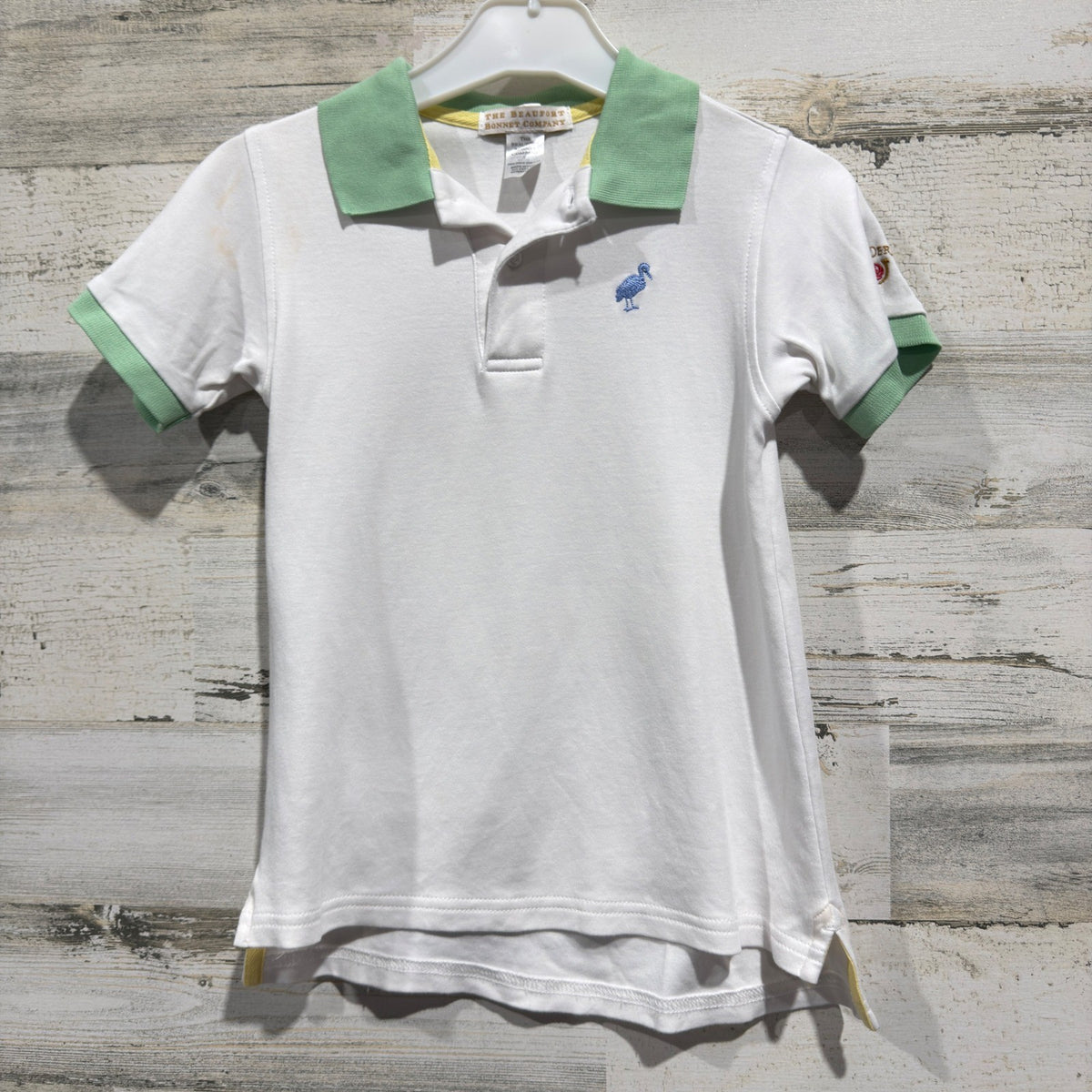The Beaufort Bonnet Company Kentucky Derby 150 Polo Boys 5 White Pima Flawed*0