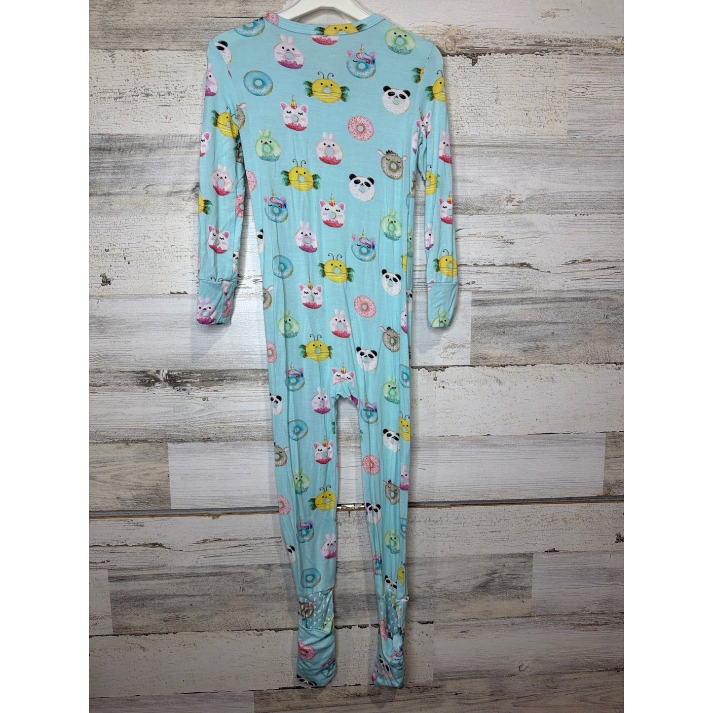 Posh Peanut Pajamas Girls 3T Blue Donut Animal Convertible Bamboo Sleeper EUC2