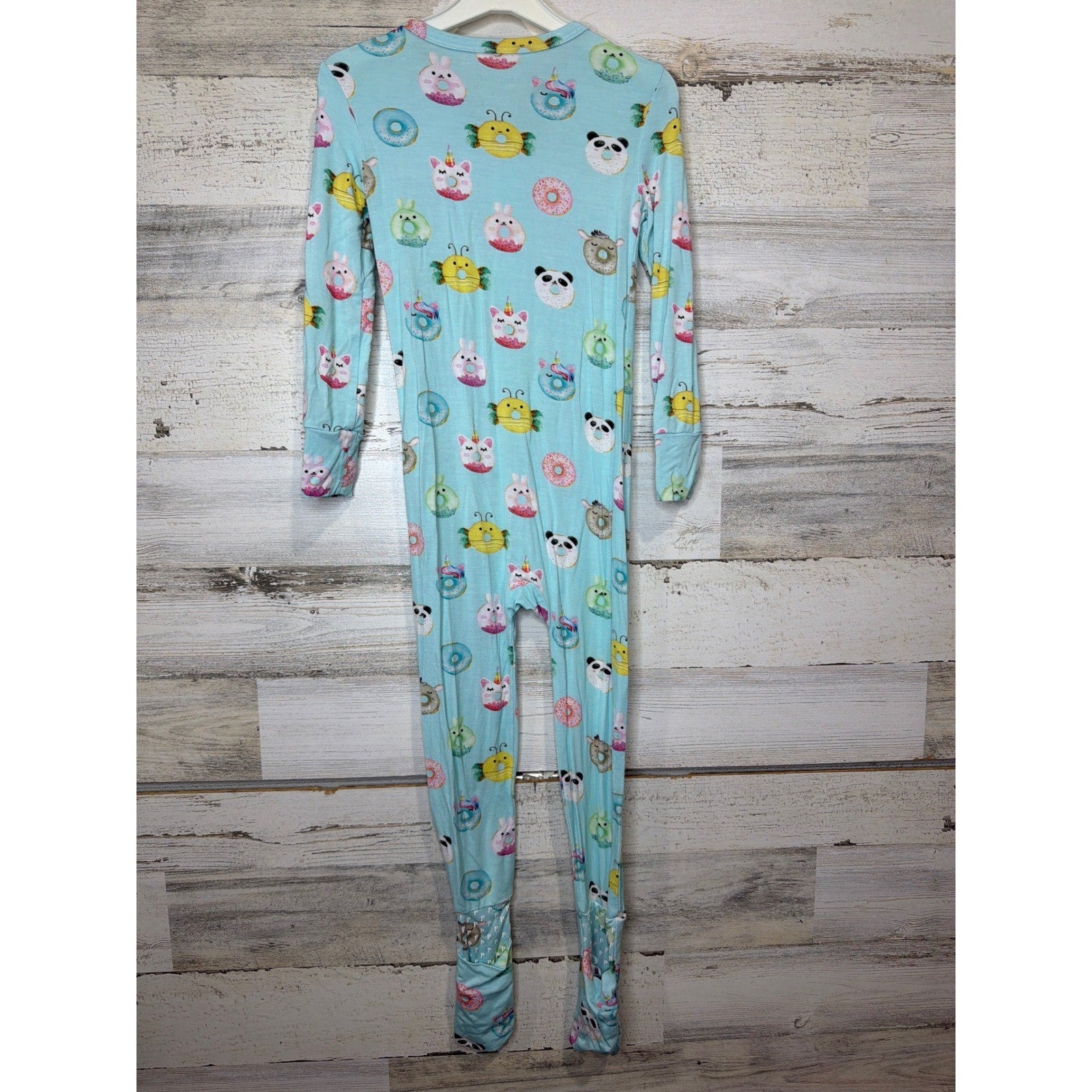 Posh Peanut Pajamas Girls 3T Blue Donut Animal Convertible Bamboo Sleeper EUC2