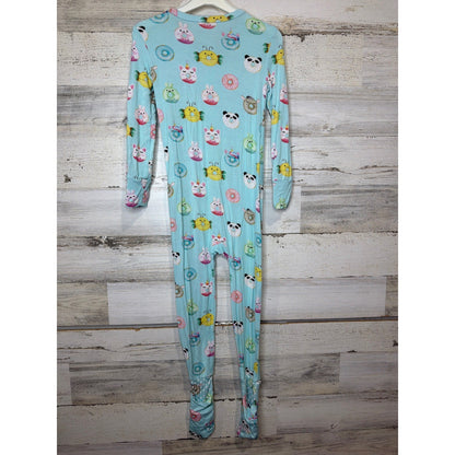 Posh Peanut Pajamas Girls 3T Blue Donut Animal Convertible Bamboo Sleeper EUC2