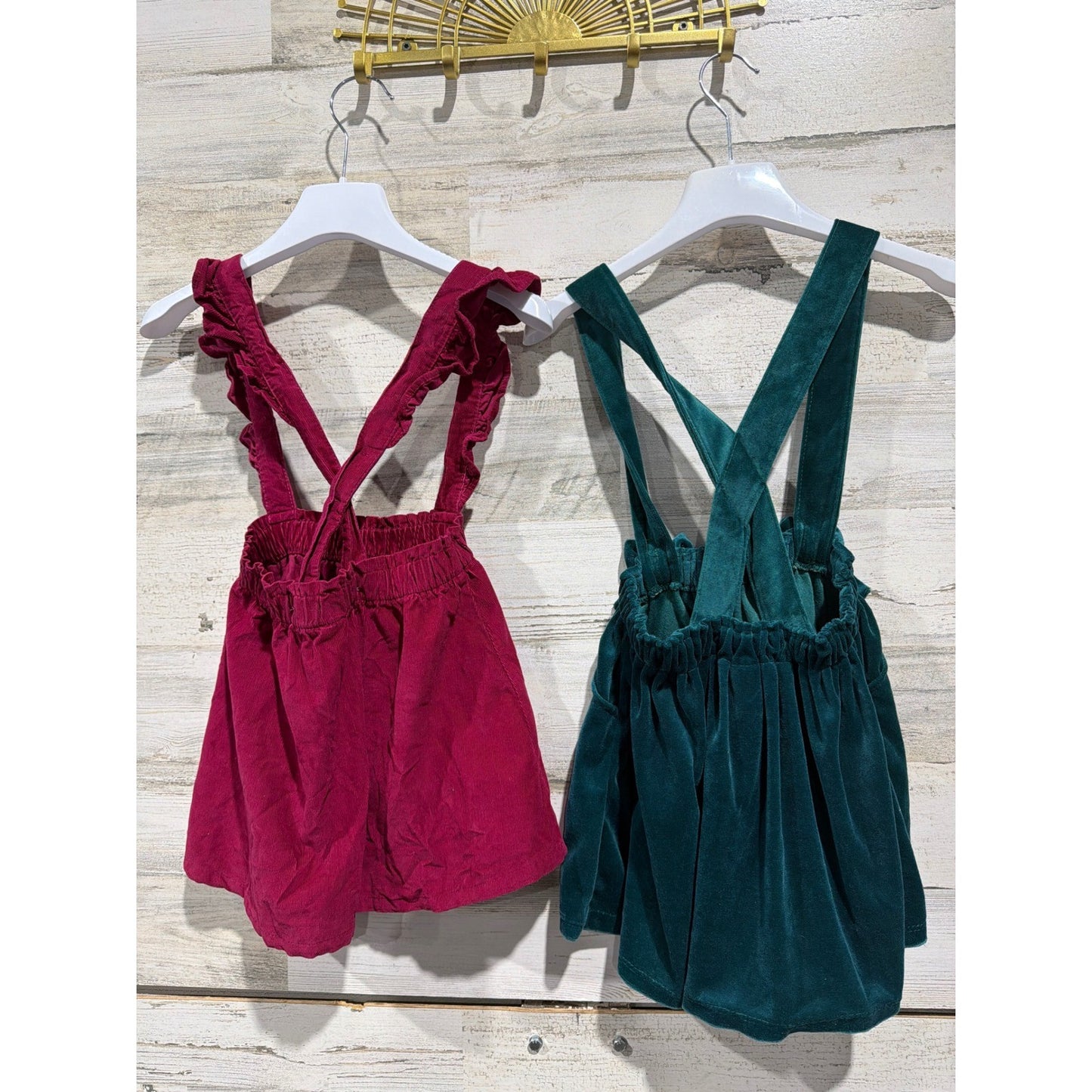 Suspender Skirts Girls 5T Burgundy Green Velvet Corduroy EUC6