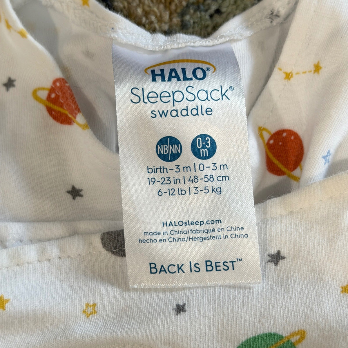 HALO SleepSack Swaddle Boys NB 0-3M White Space Planet Print Celestial GUC*1