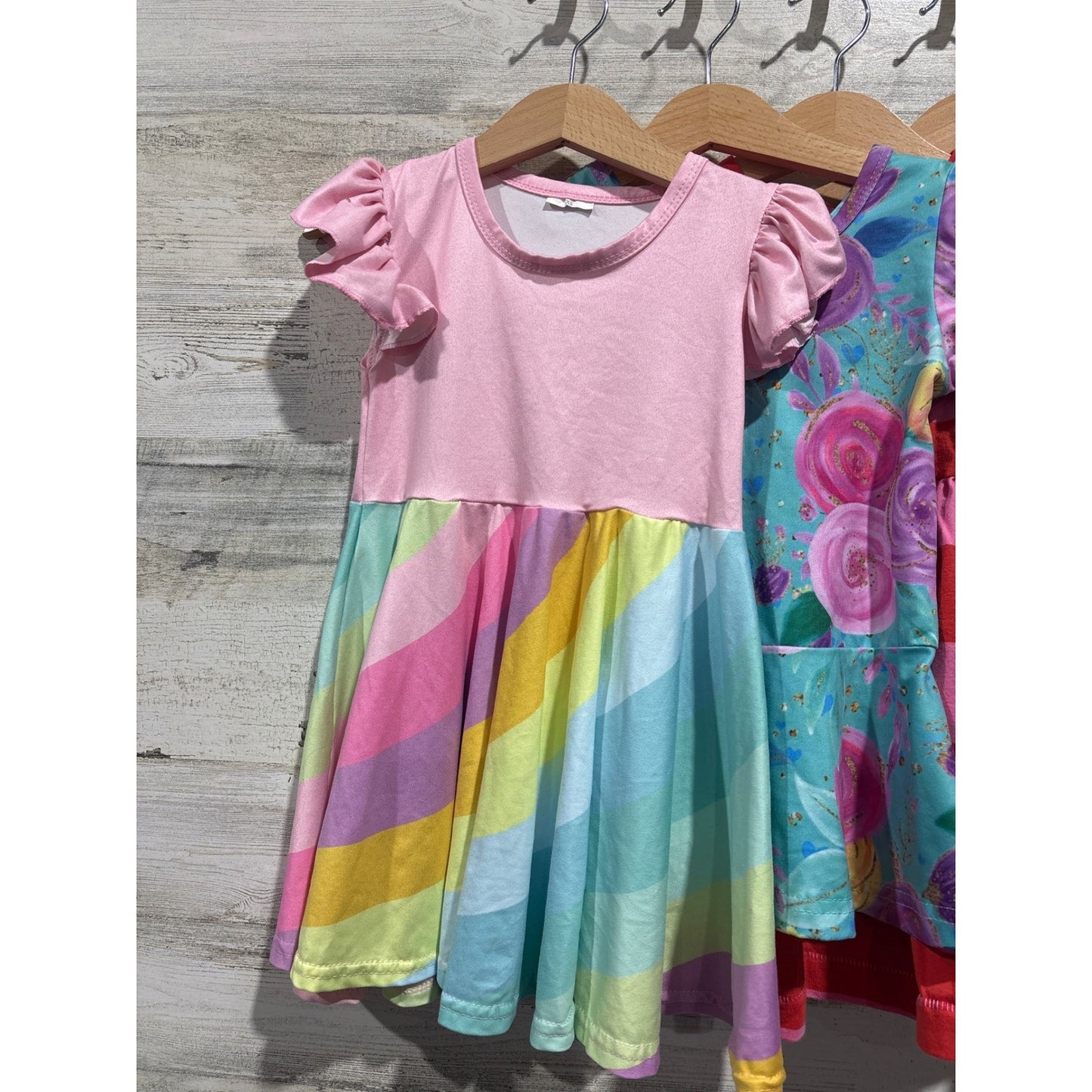Boutique Dress Bundle Girls 2T Multicolor Rainbow Floral Plaid Pom Pom1