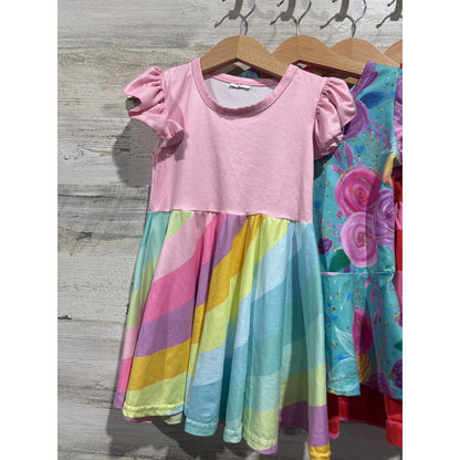 Boutique Dress Bundle Girls 2T Multicolor Rainbow Floral Plaid Pom Pom1