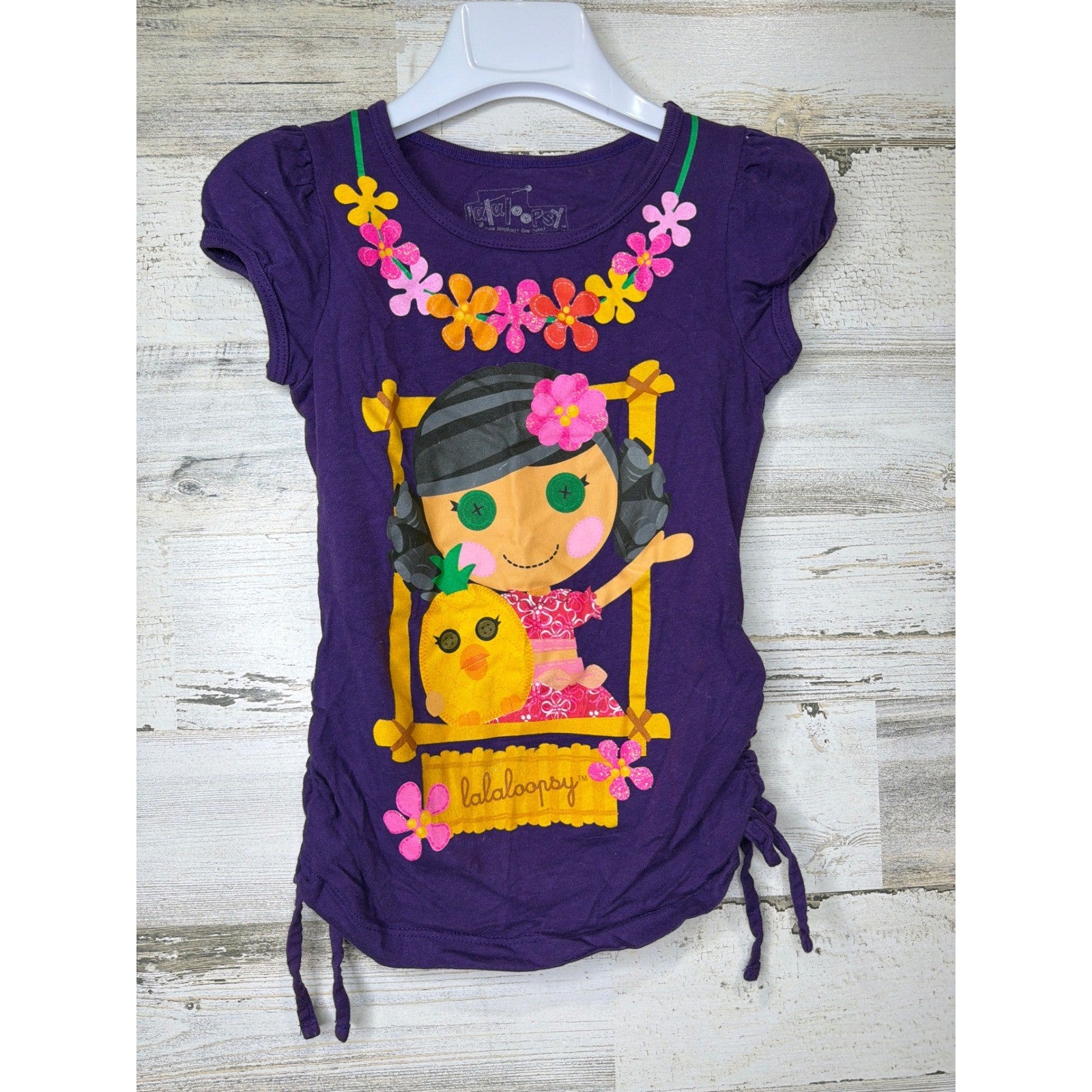 Lalaloopsy Graphic T-Shirt Girls 5 Purple Side Cinch Ruched Kidcore0