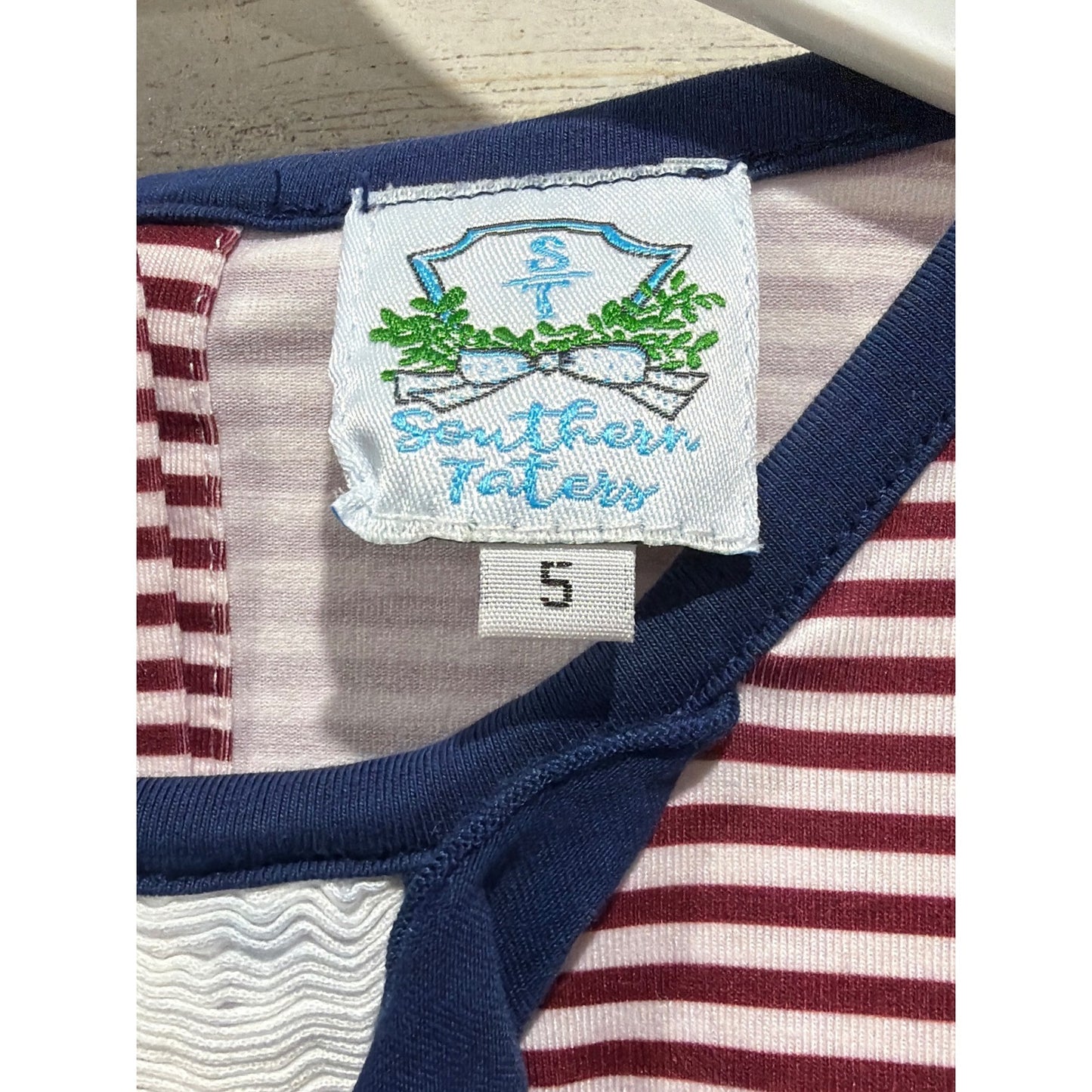 Southern Taters Smocked Dress Girls 5 Maroon Stripe Gobble Turkey Fall2