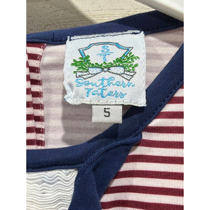 Southern Taters Smocked Dress Girls 5 Maroon Stripe Gobble Turkey Fall2