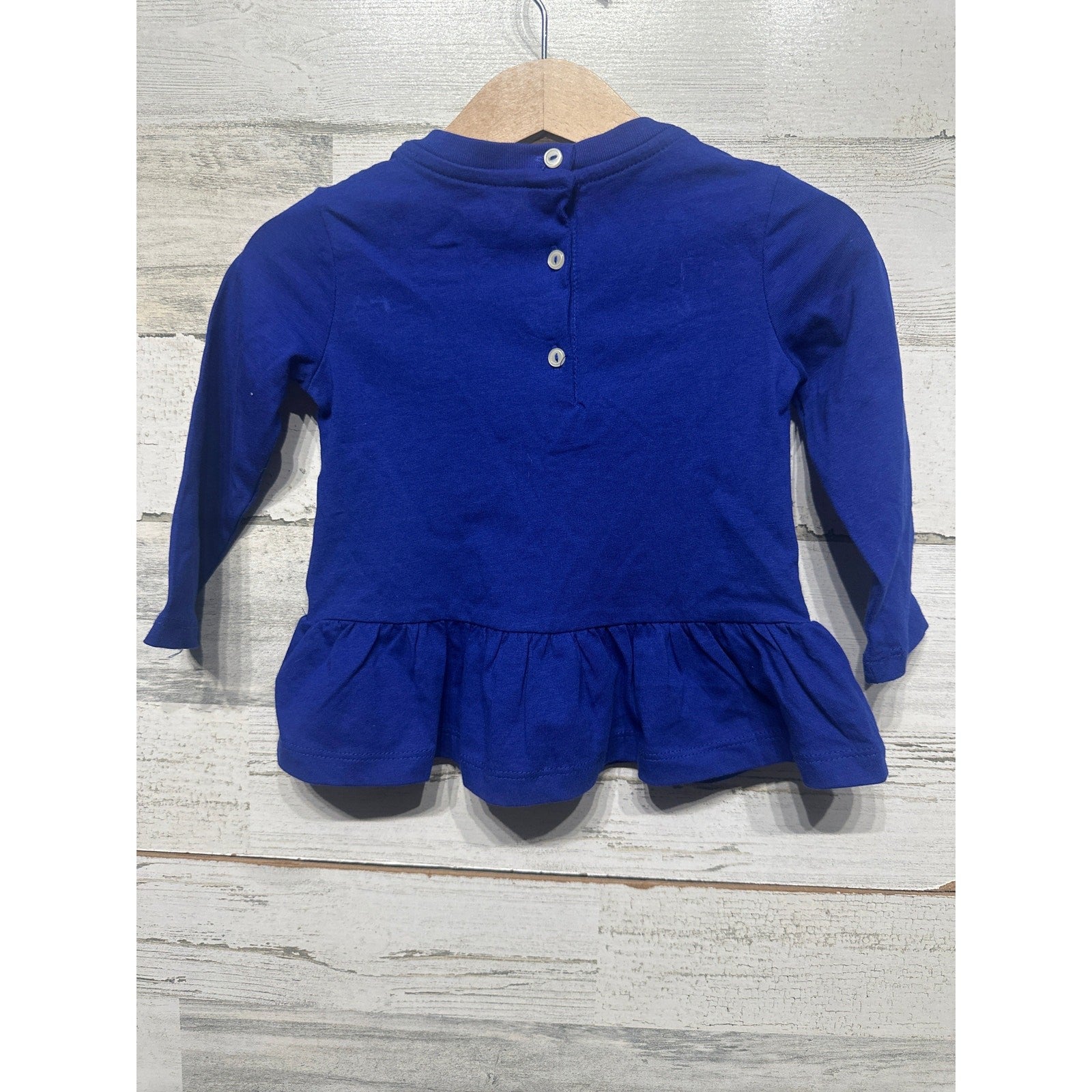 Ralph Lauren Peplum Top Girls 9M Royal Blue Plaid Logo Long Sleeve EUC2