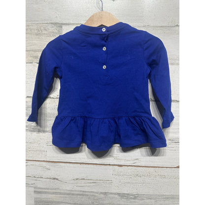 Ralph Lauren Peplum Top Girls 9M Royal Blue Plaid Logo Long Sleeve EUC2