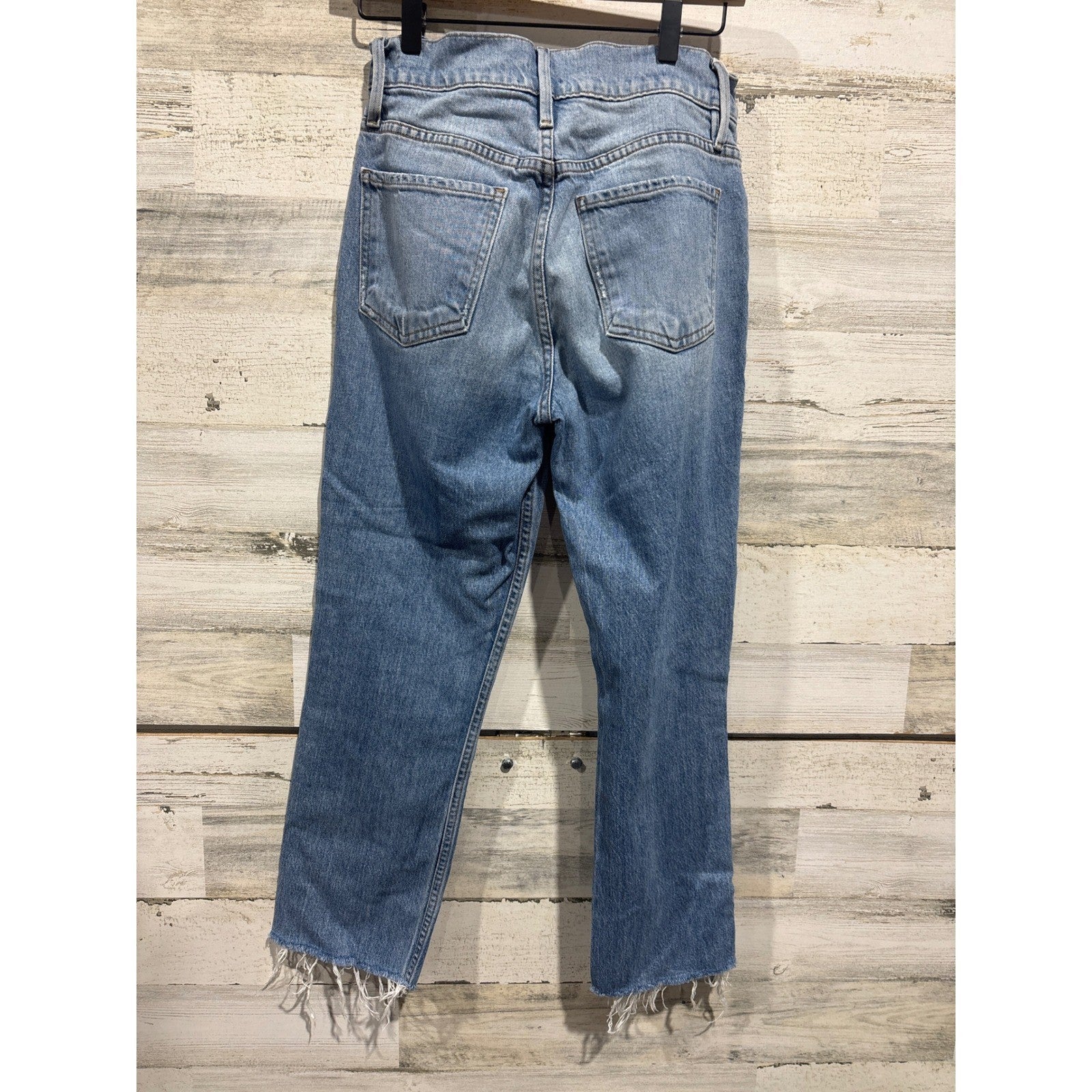 Frame Jeans Women 27 Blue Distressed Straight Leg Denim Raw Hem GUC1