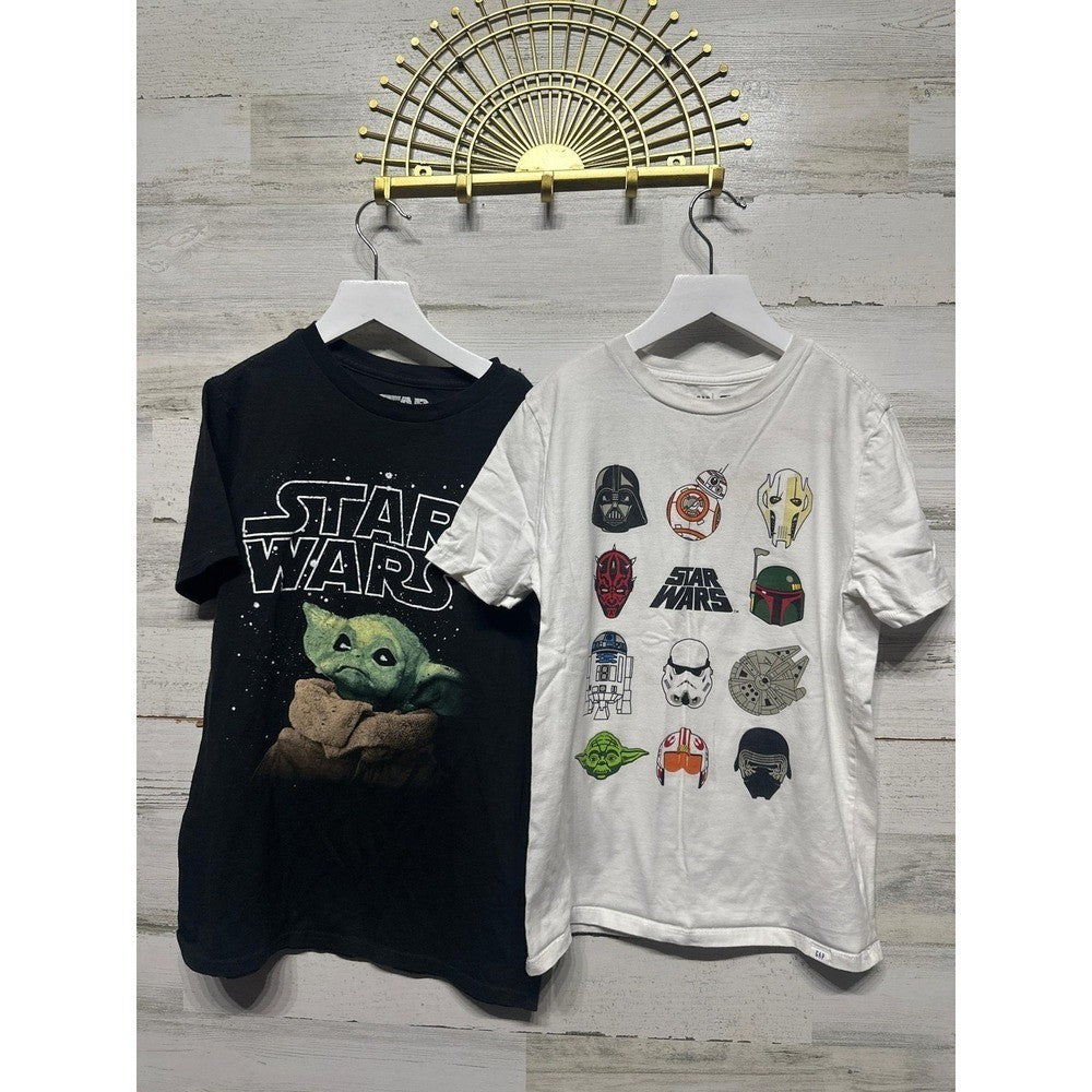 Star Wars Graphic T-Shirt Bundle Boys 10/12 Black White Grogu Sci-Fi EUC0