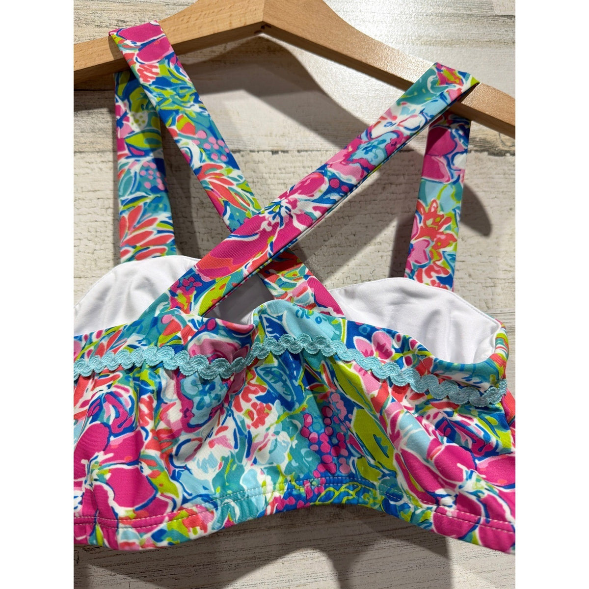 Sweet Honey Swim Top Girls 10 Multi Color Floral Lace Trim Preppy EUC1