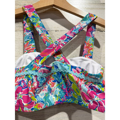 Sweet Honey Swim Top Girls 10 Multi Color Floral Lace Trim Preppy EUC1