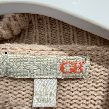 GB Sweater Women S Pink Ruffle Neck Cable Bobble Knit Coquette EUC2