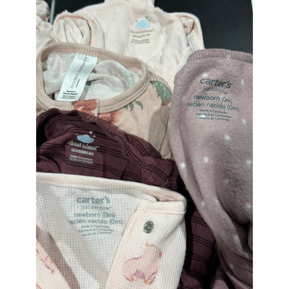 Cloud Island Carters Girls Newborn Pink Purple Floral Sleepers Bundle6