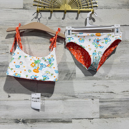 Roller Rabbit Reversible Bikini Girls Top 14/16 Bottoms 10/12 Orange Monkey6