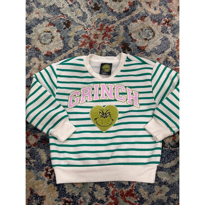Dr. Seuss The Grinch Sweatshirt Girls 2T Green Striped Heart Graphic GUC0