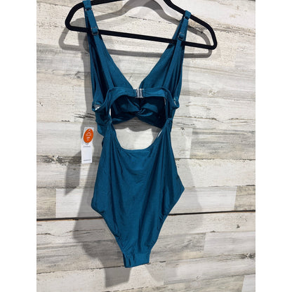Charmo One Piece Swimsuit Women Large Teal Shimmer Cutout Ruched Mermaidcore NWT1