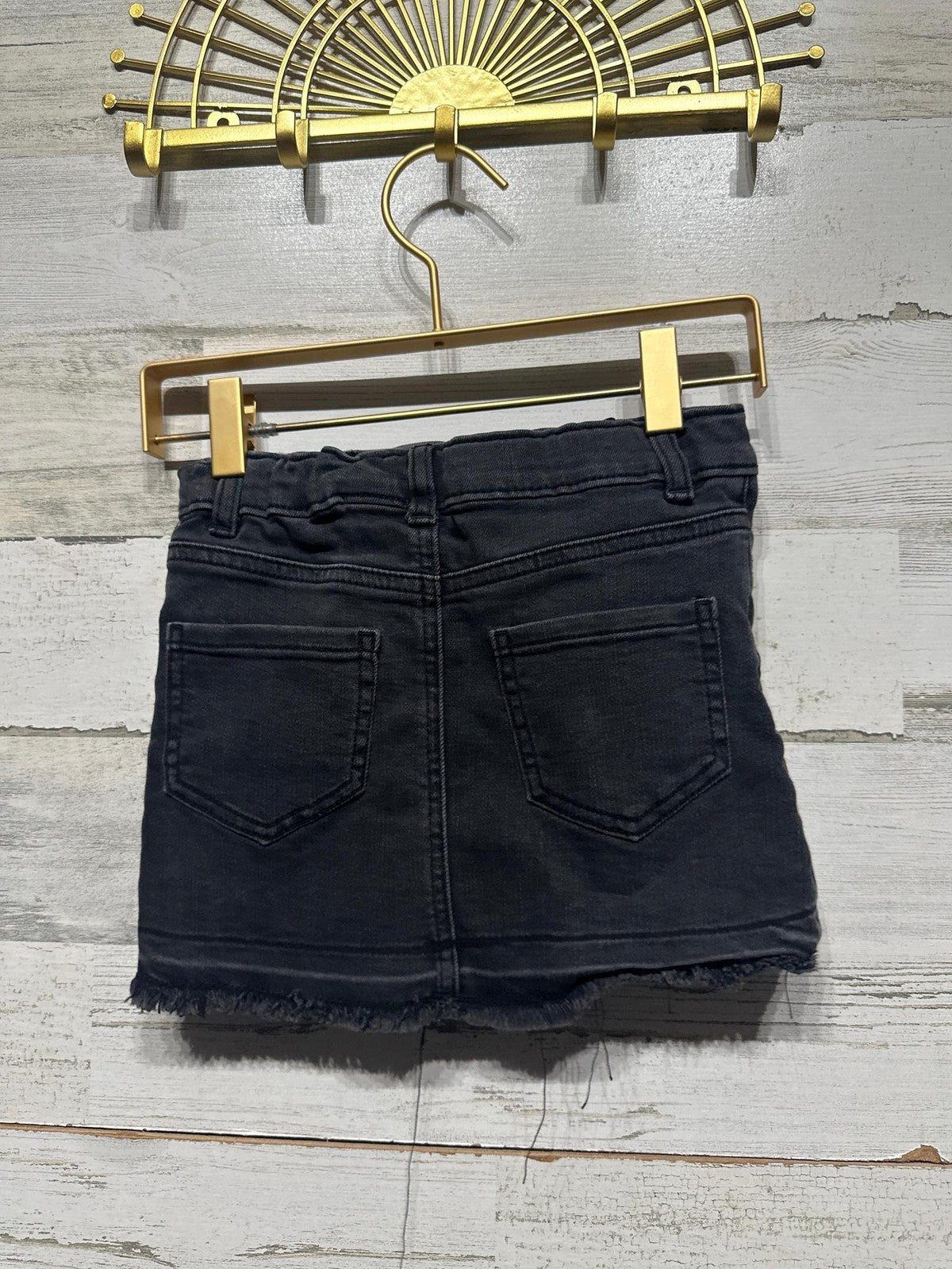 Osh Kosh Denim Skirt Girls 5 Black Raw Hem Frayed Mini EUC1