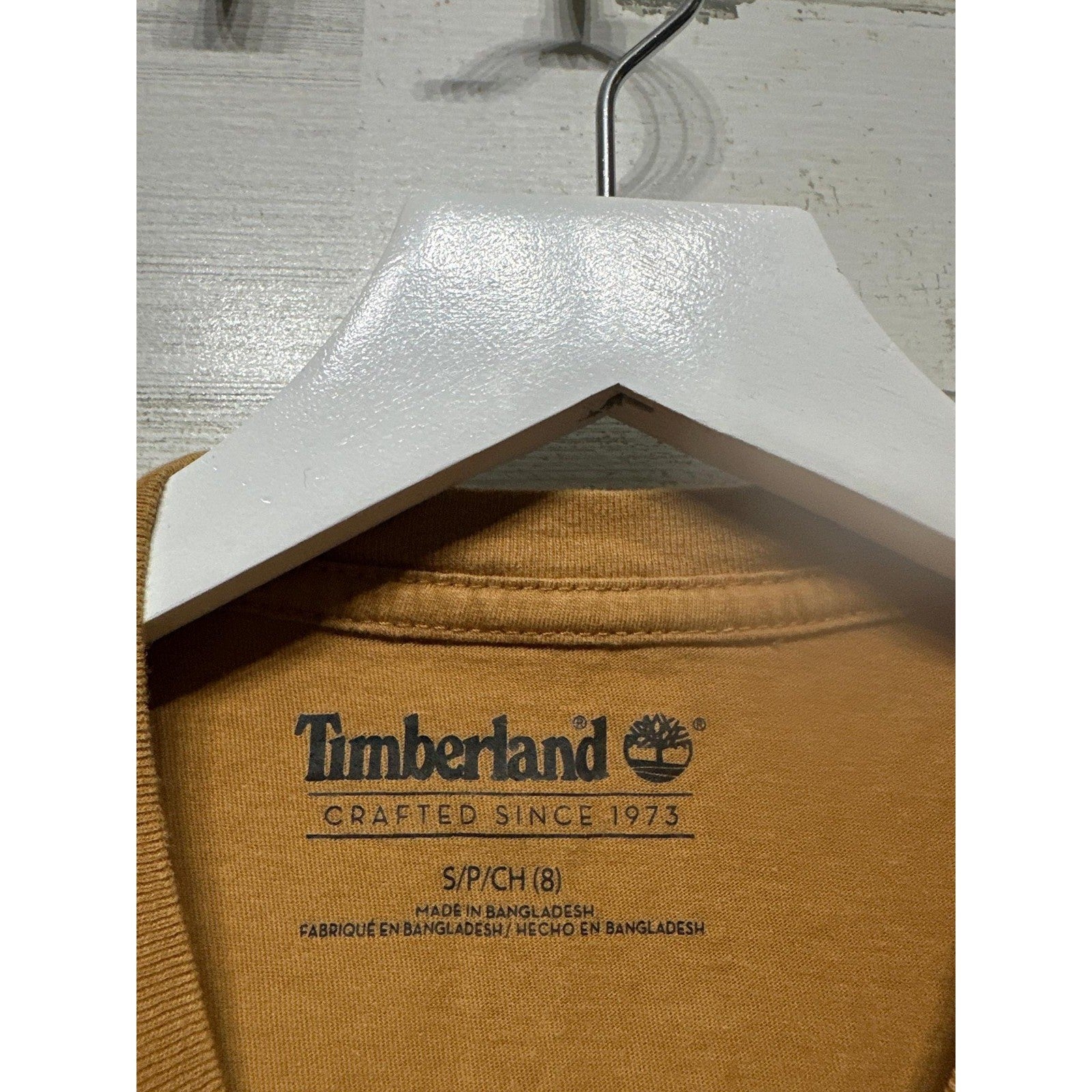 Timberland Long Sleeve T-Shirt Boys Size 8 Wheat Brown Graphic Logo EUC1