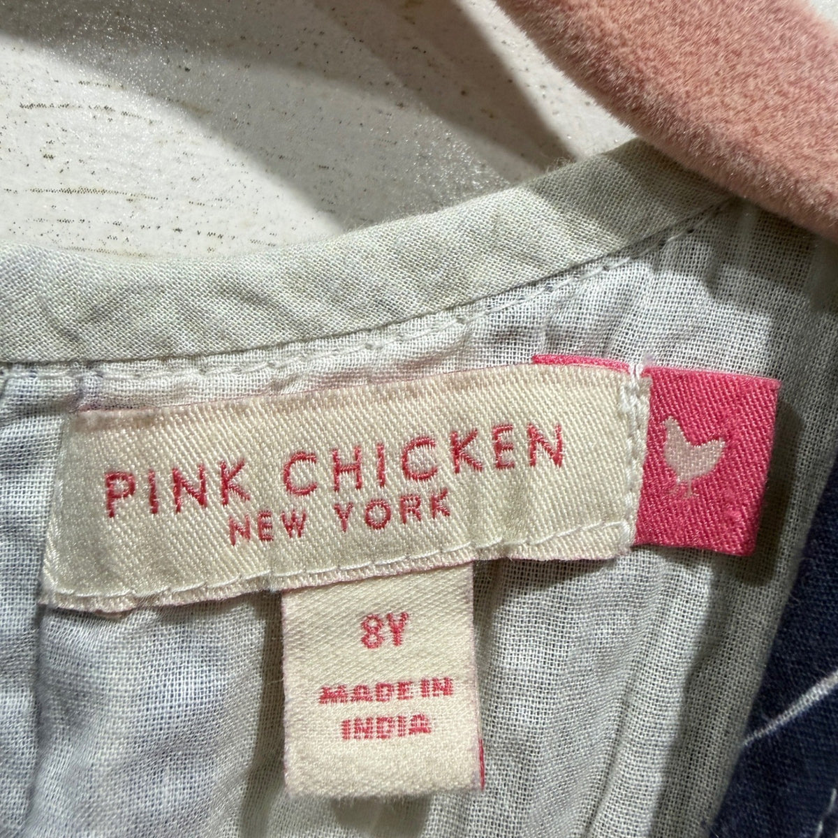 Pink Chicken Jaipur Dress Girls 8Y Blue White 100% Cotton Ikat Floral Boho EUC1