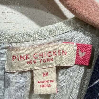 Pink Chicken Jaipur Dress Girls 8Y Blue White 100% Cotton Ikat Floral Boho EUC1