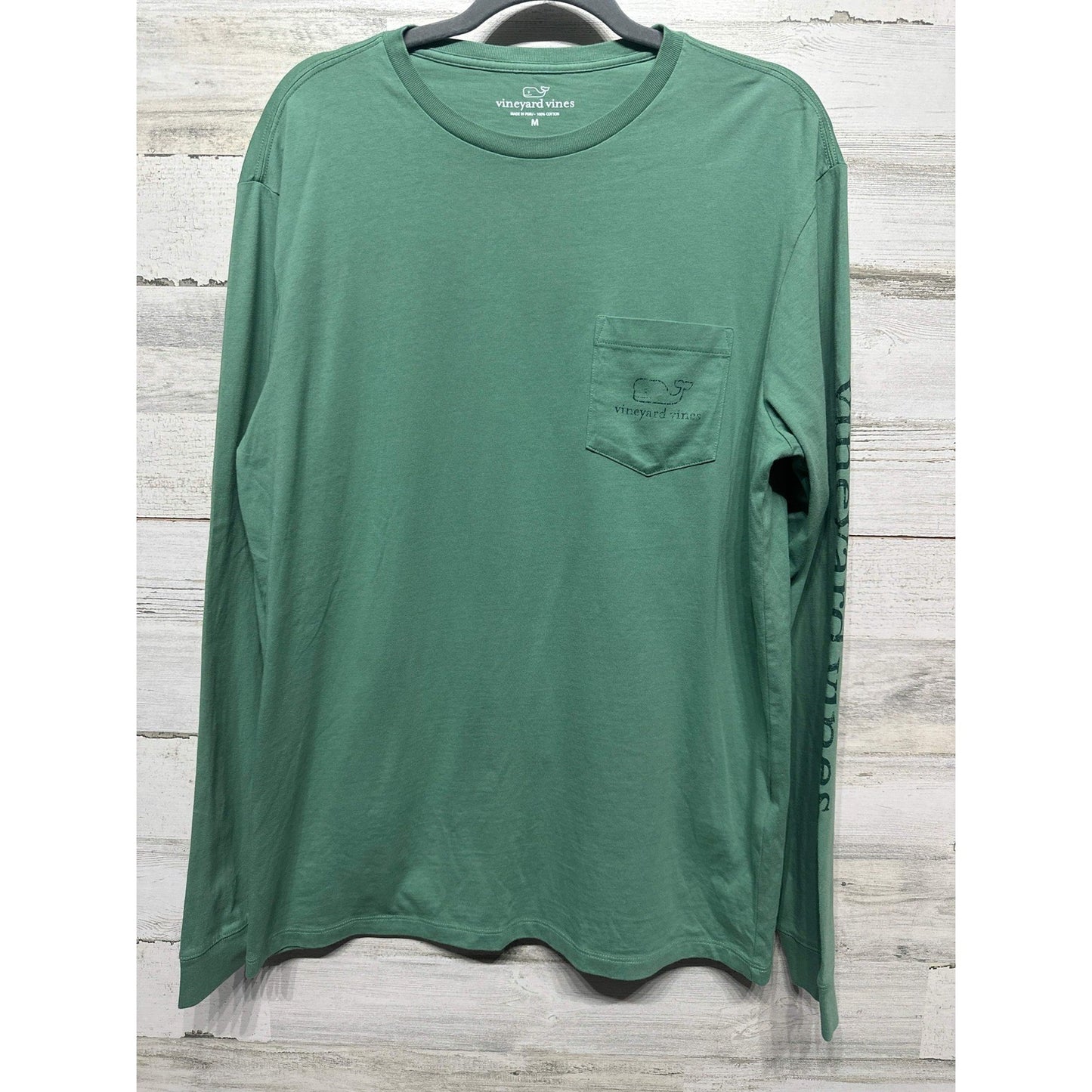 Vineyard Vines Long Sleeve T-Shirt Men Medium Green Pocket Graphic EUC0