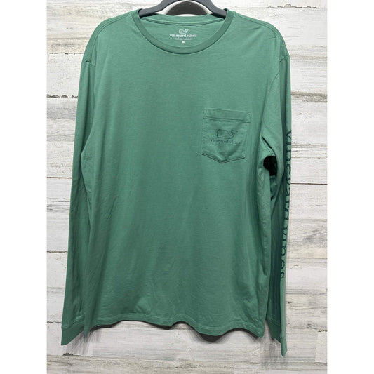 Vineyard Vines Long Sleeve T-Shirt Men Medium Green Pocket Graphic EUC0