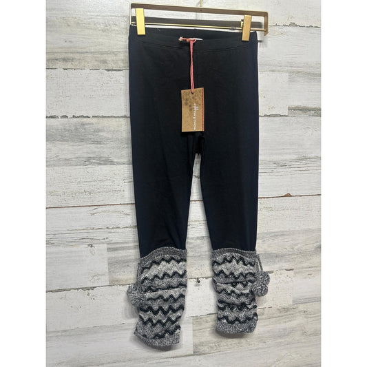 Mimi & Maggie Leggings Girls 6x Black Grey Leg Warmer Pom Pom NWT0