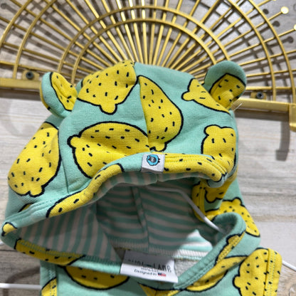 Purl Lamb Hooded Romper Kids 12/18M Mint Lemon Print Fruitcore EUC5