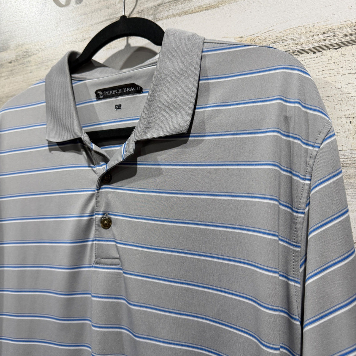 Pebble Beach Performance Polo Shirt Mens XL Gray Striped Classic EUC1