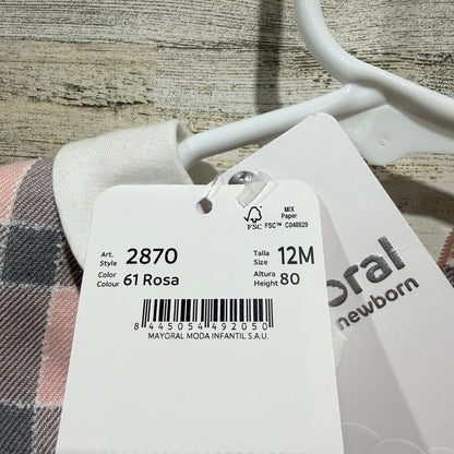 Mayoral Plaid Dress Girls 12M Pink Grey Peter Pan Collar Preppy NWT6