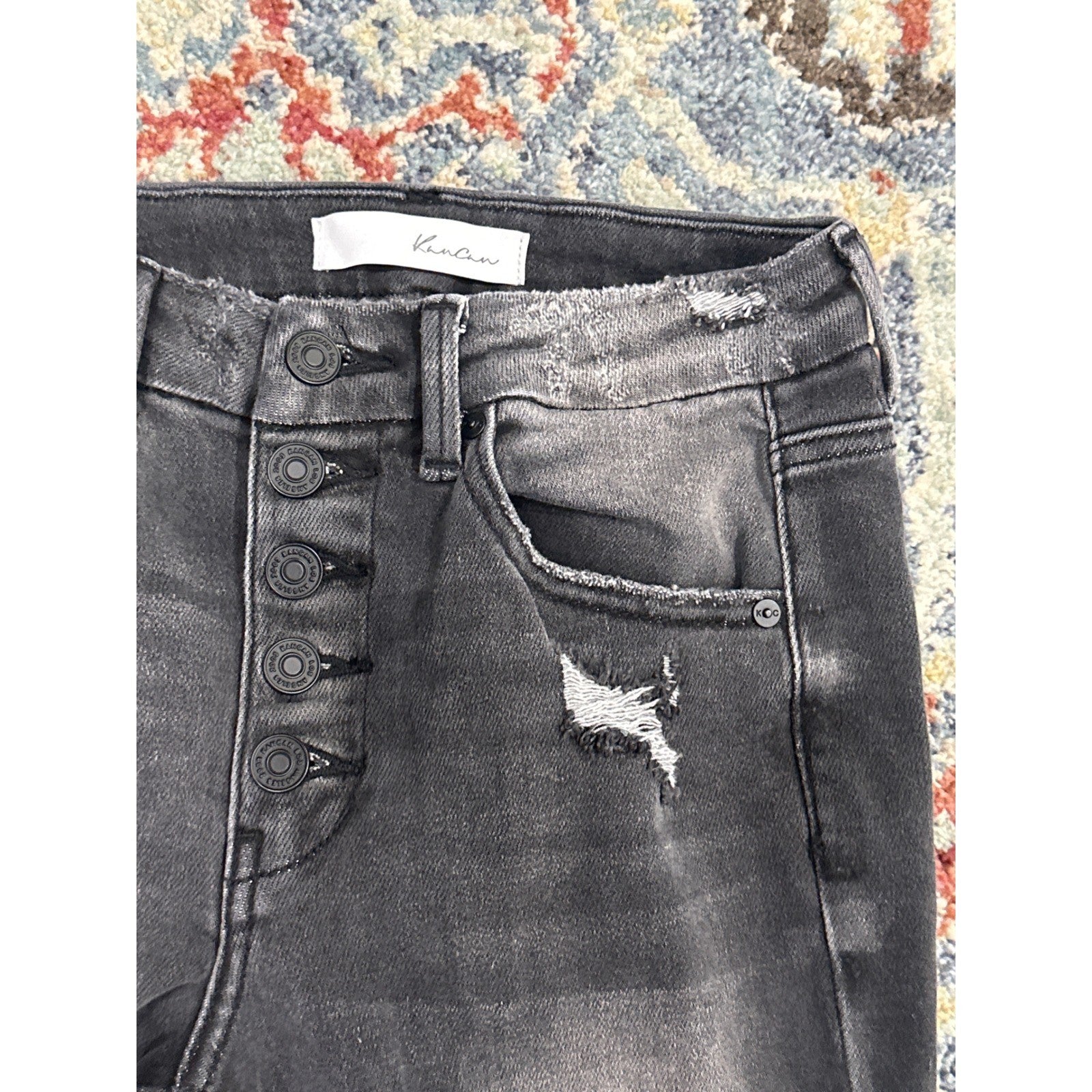 Kancan Skinny Jeans Women 3/25 Black Distressed Button Fly Raw Hem1