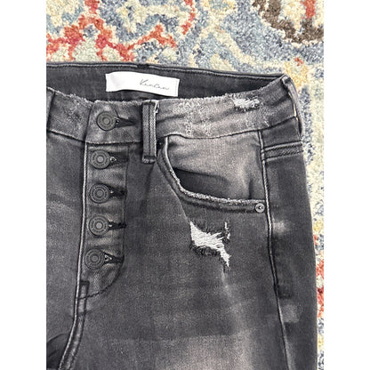 Kancan Skinny Jeans Women 3/25 Black Distressed Button Fly Raw Hem1