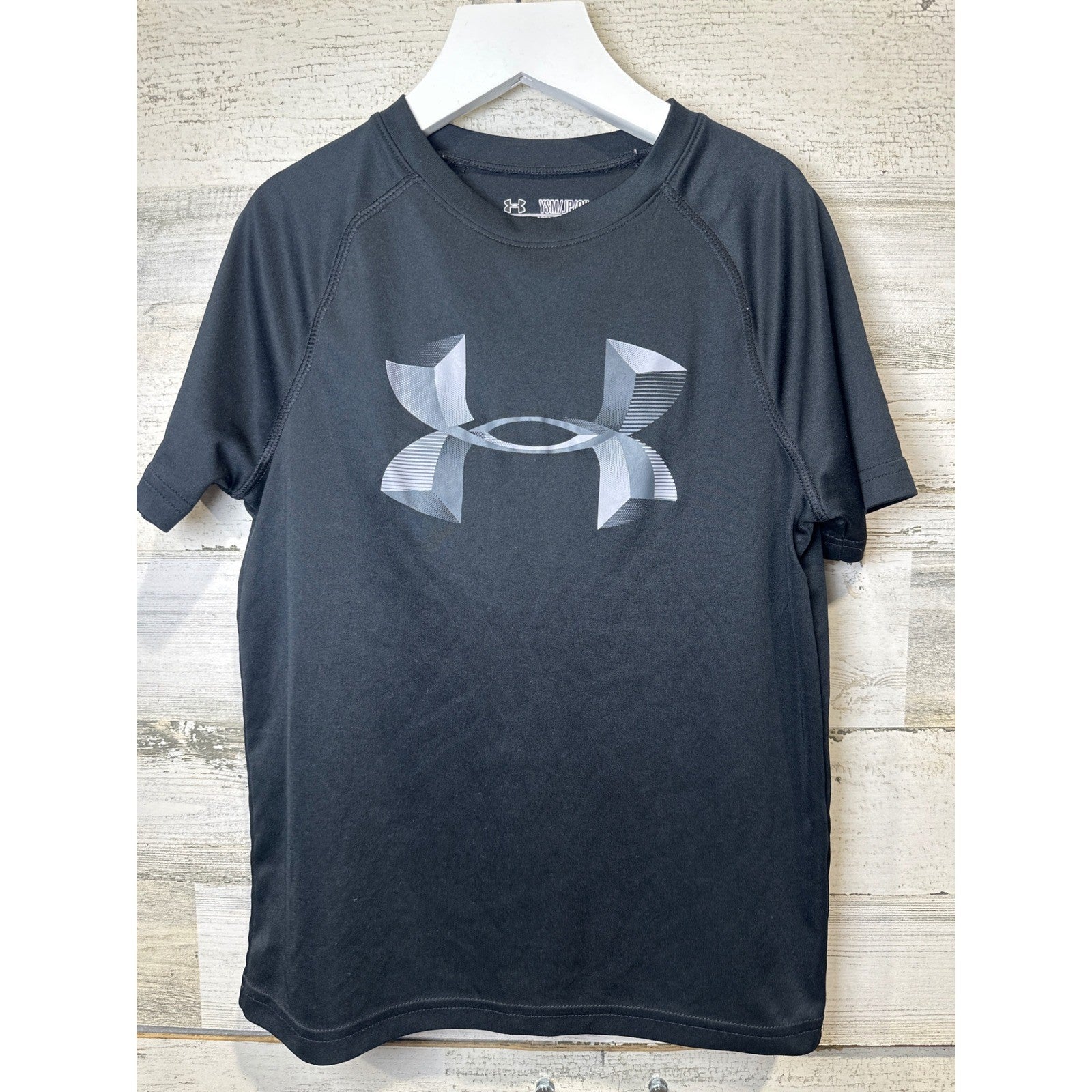 Under Armour T-Shirt Kids Youth Small Black Graphic Logo EUC0
