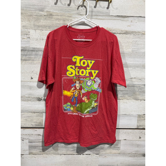 Disney Toy Story Graphic Tee Mens Large Red Woody Buzz Lightyear Pixar EUC0