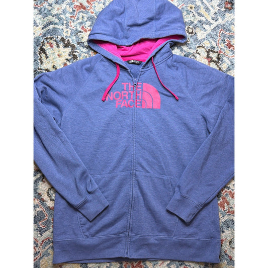 The North Face Hoodie Women XXL Purple Blue Pink Full Zip Logo GUC0