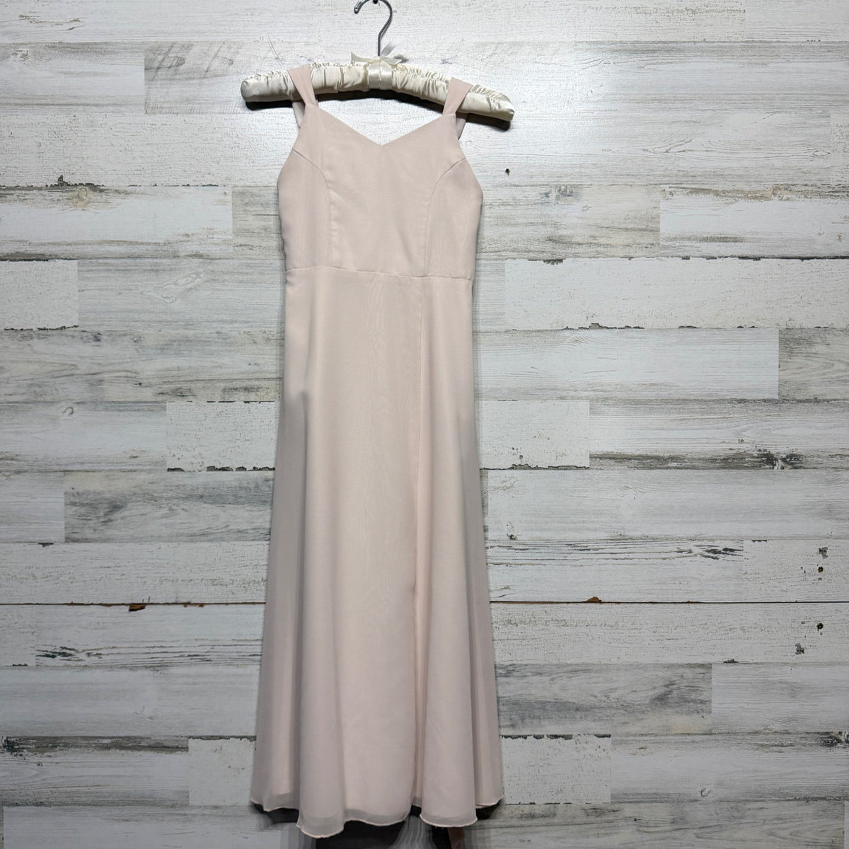 Azazie Chiffon Dress Girls J10 Blush Pink V-Neck Back Tie Formal Balletcore EUC0