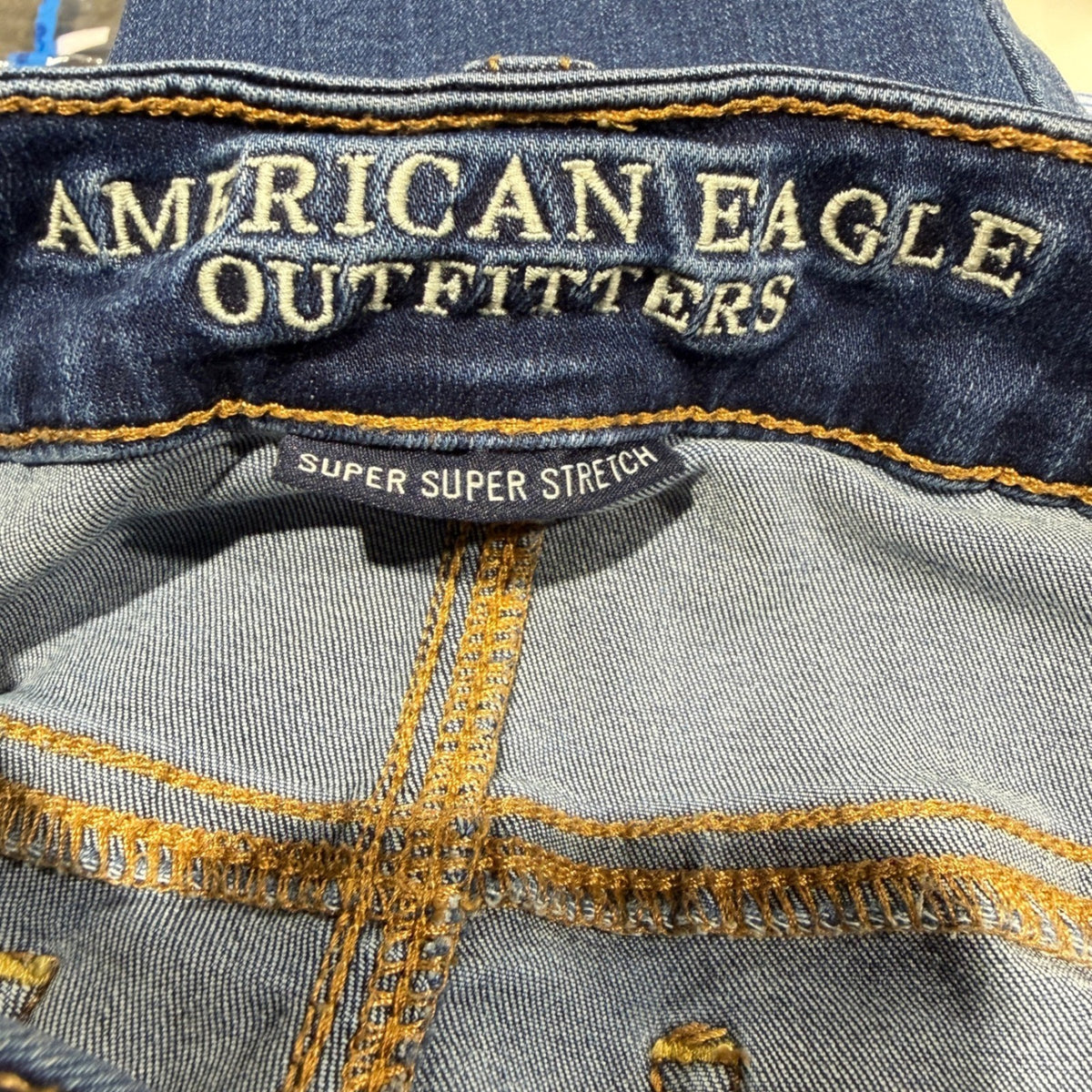 American Eagle Hi-Rise Jegging Women 2 Blue Super Stretch Distressed *Flawed6